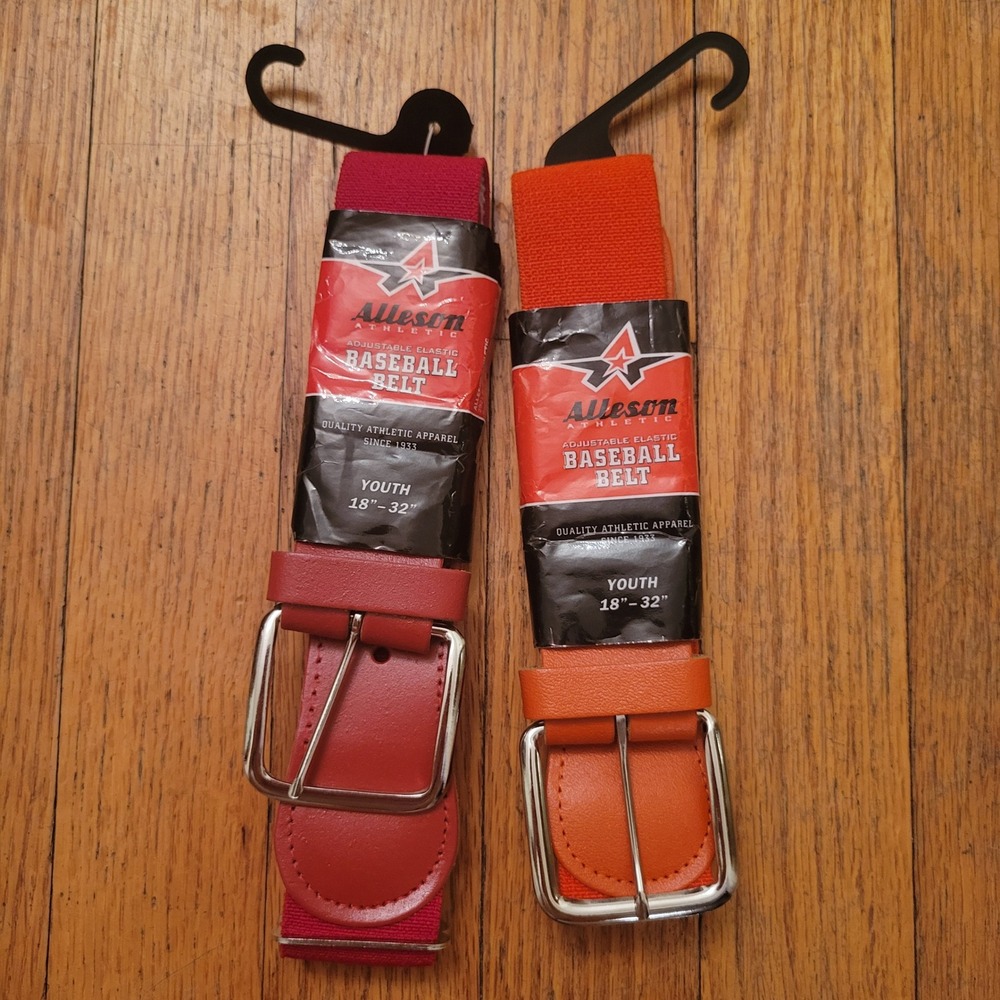 Alleson Athletic Youth Baseball Belt Red Orange Adjustable Elastic 2 Pack Sport